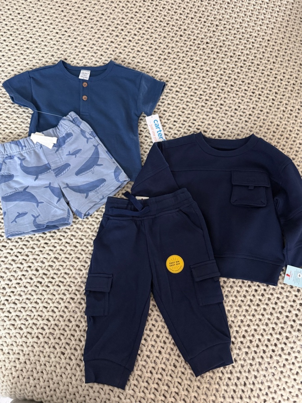 Carter's Navy 2 piece outfit and 2 piece cat and jack short and tee size 12M